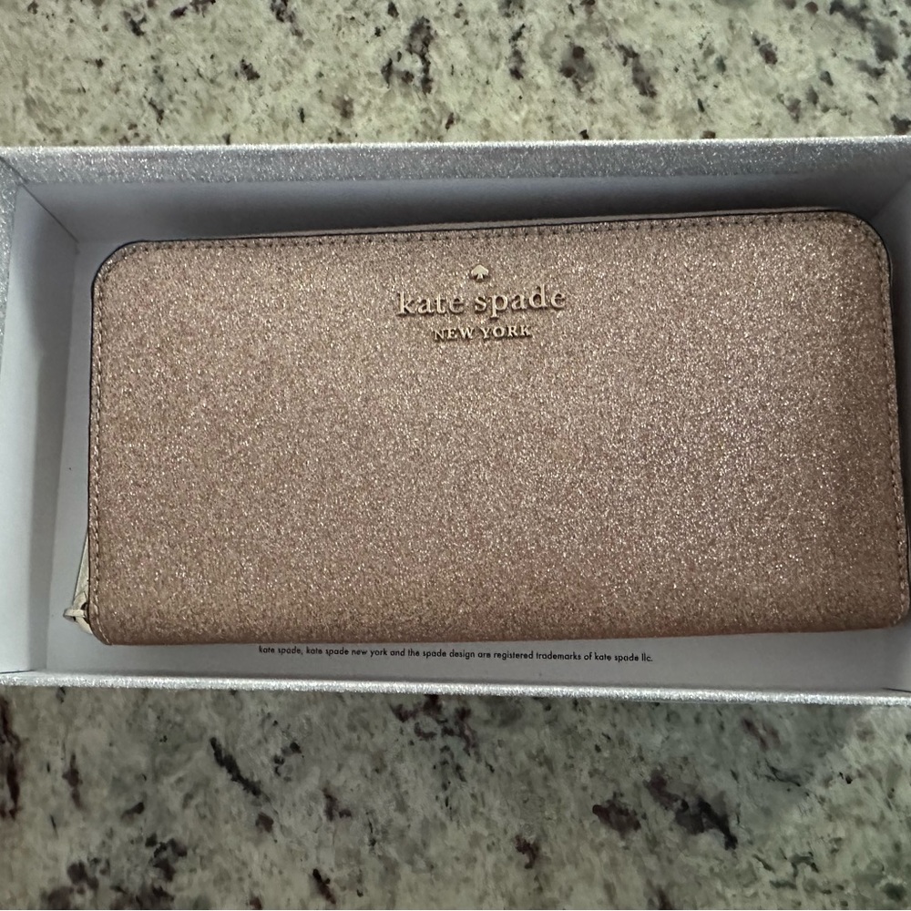 Kate Spade Tinsel Boxed Large Continental Wallet - Rose Gold - Like New!